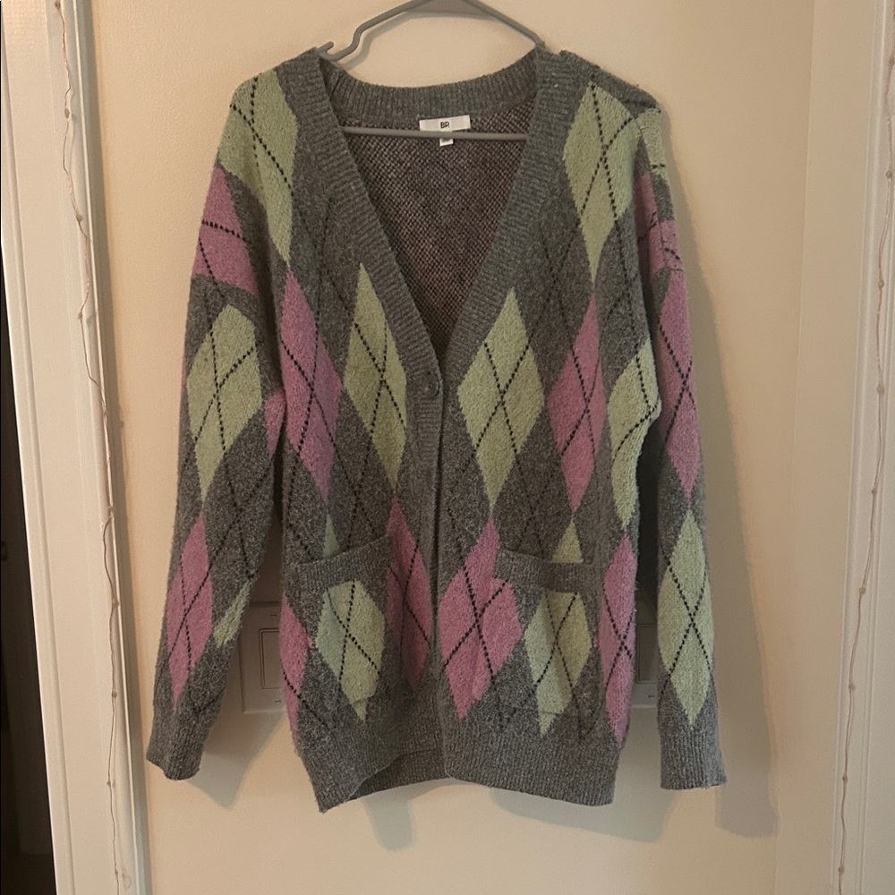 BP Multicolor Argyle Cardigan